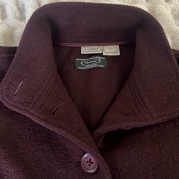 Dark plum wool jacket L button front Laine coat unlined redish purple L.L. Bean - Picture 4 of 6